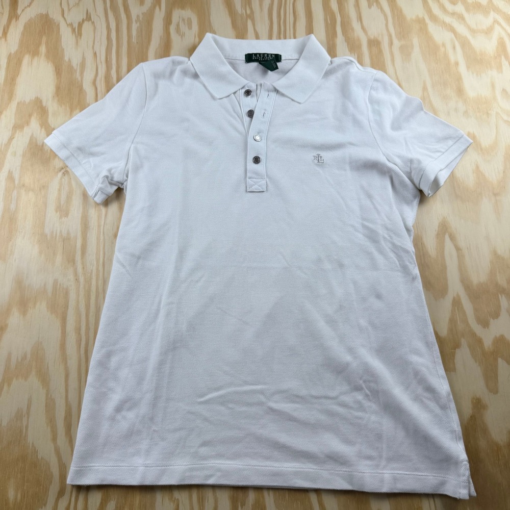 Lauren Ralph Lauren Petite White Cotton Pique Polo Shirt Short Sleeve PM/M
